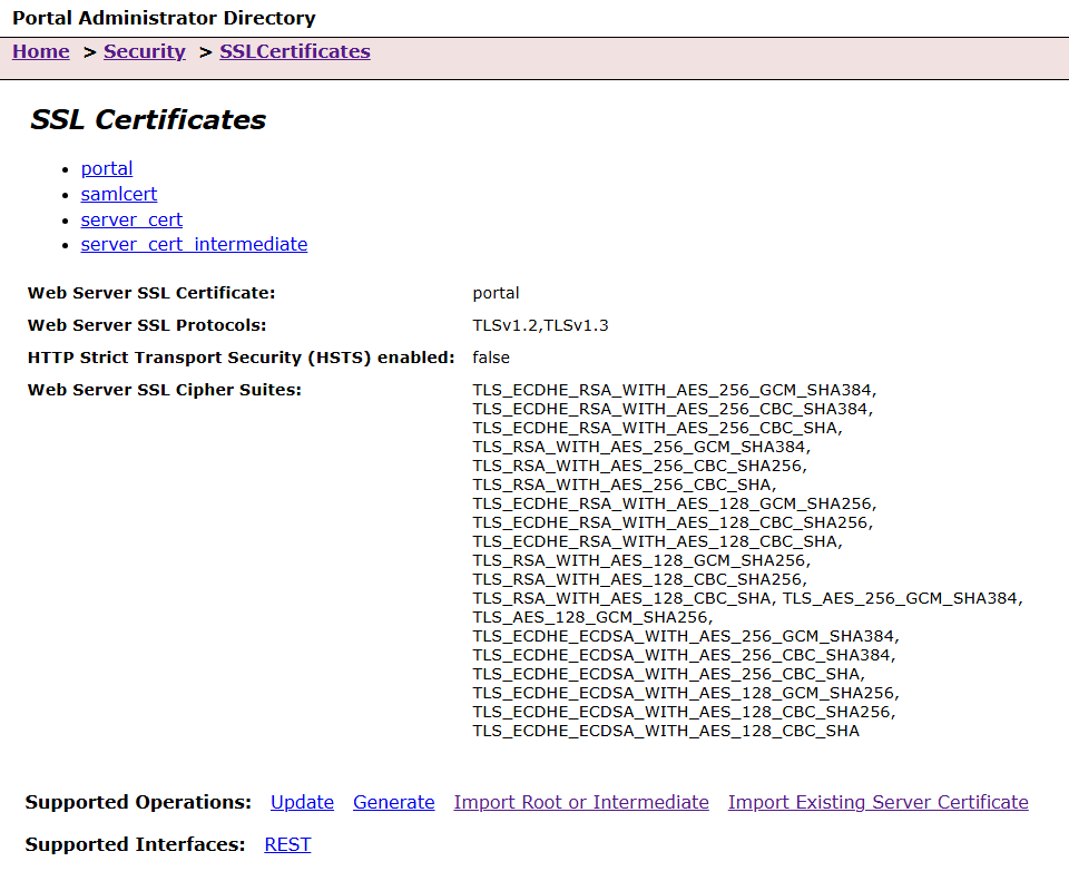 Checkpoint 06: SSL certificates bound in the Portal administrator directory.